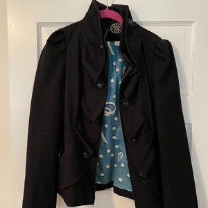 Anthropologie Idra Black Ruffled Coat
